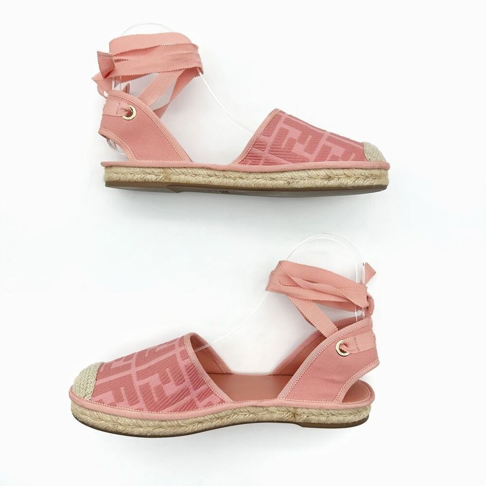 FENDI Pink Canvas FF Forever FENDI Flats Size 40 Us 9.5-10 Ankle Wrap Espadrille - Picture 8 of 13